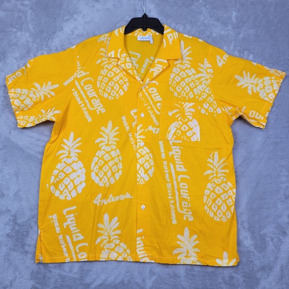 Androsia Bahamas Shirt Mens Large Yellow Pineapple Print Button Up Vintage - Picture 2 of 8